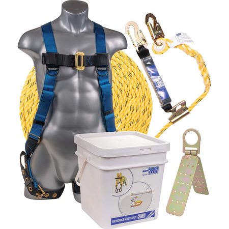 PALMER SAFETY Roofing Bucket Kit Full-Body Harness, 50Ft Vertical Rope & Anchor V5501